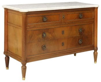 FRENCH LOUIS XVI STYLE MARBLE-TOP MAHOGANY COMMODE