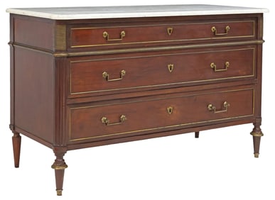 FRENCH LOUIS XVI STYLE MARBLE-TOP MAHOGANY COMMODE