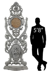 LARGE LOUIS XV STYLE CARVED TAPESTRY INSET FLOOR ORNAMENT, 83"H