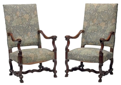 (2) ITALIAN RENAISSANCE REVIVAL TAPESTRY-UPHOLSTERED ARMCHAIRS