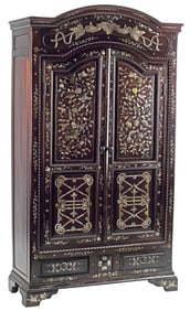 LARGE MOTHER-OF-PEARL INLAID HARDWOOD CABINET