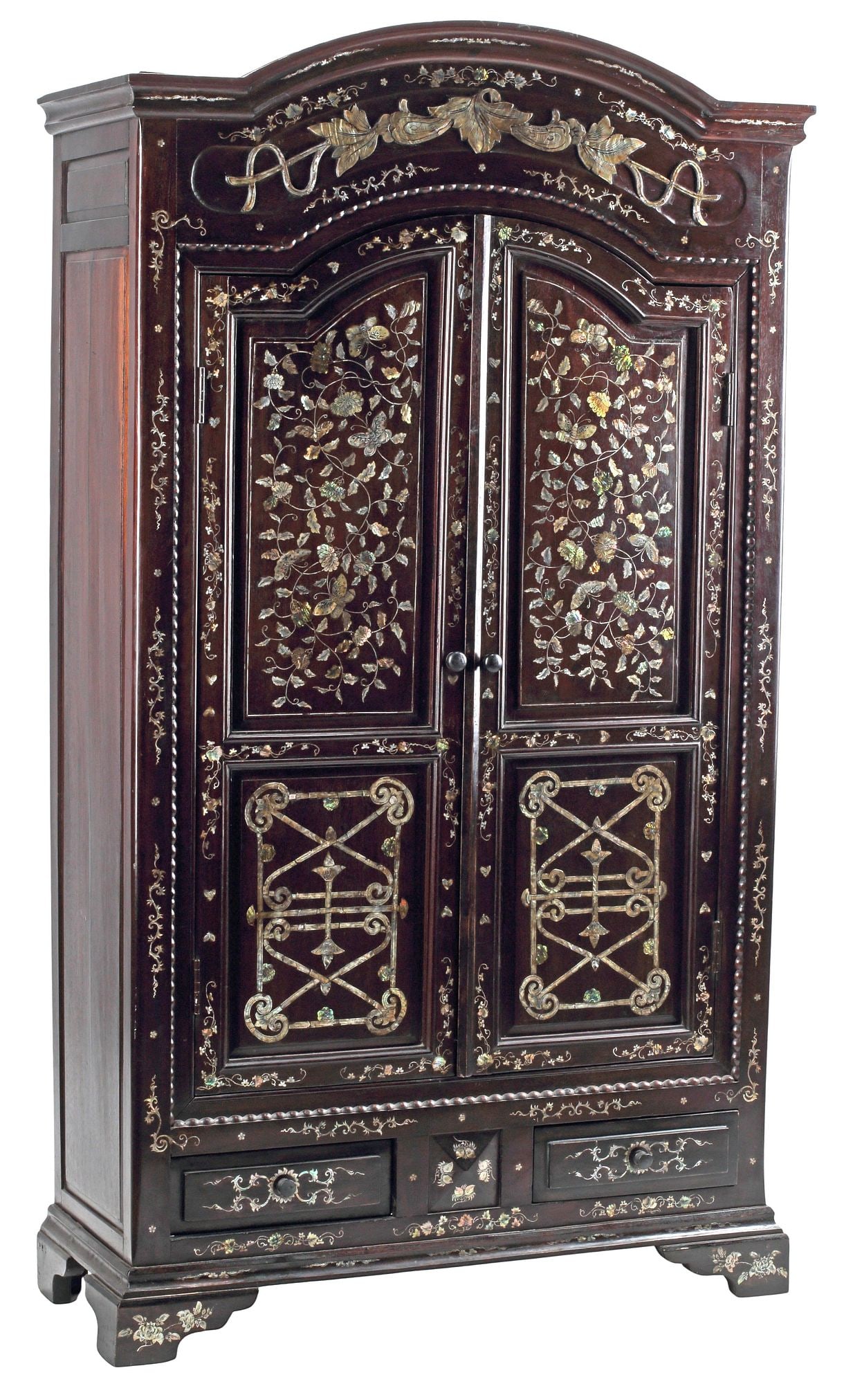 LARGE MOTHER-OF-PEARL INLAID HARDWOOD CABINET (1 of 7)