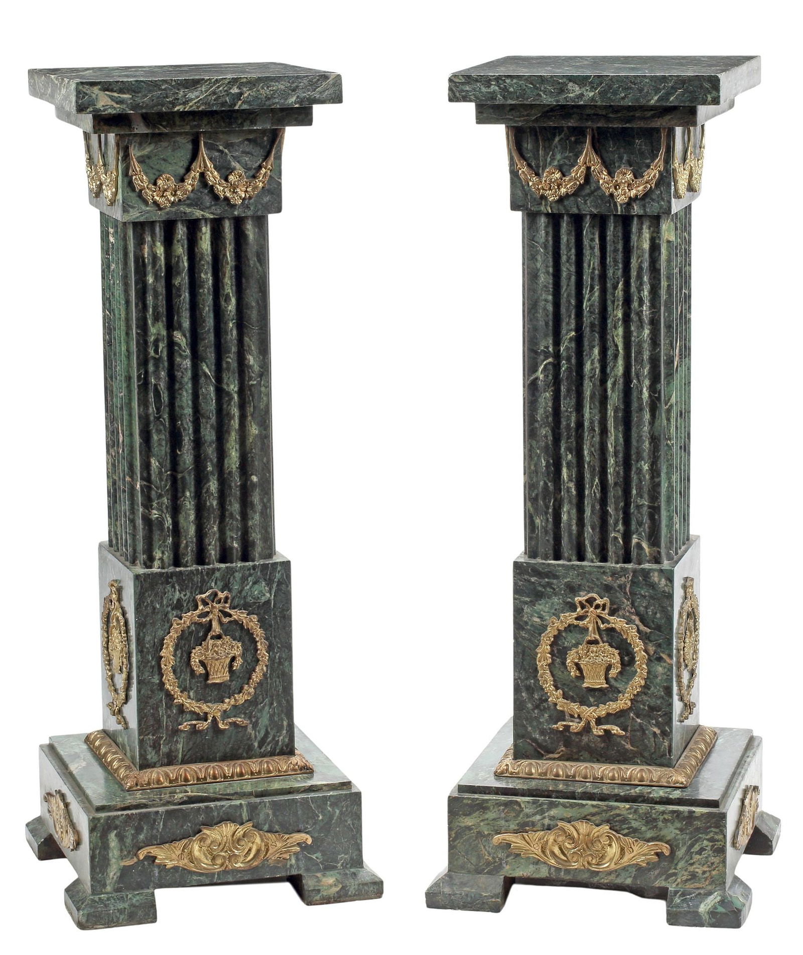 (2) LOUIS XVI STYLE ORMOLU-MOUNTED GREEN MARBLE COLUMN PEDESTALS (1 of 7)