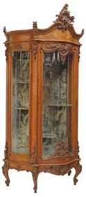 ORNATE FRENCH LOUIS XV STYLE CARVED WALNUT VITRINE CABINET