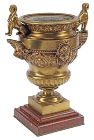 FRENCH EMPIRE EGYPTIAN REVIVAL BRONZE & MARBLE URN