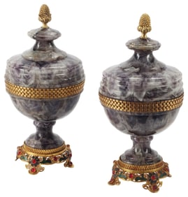 (2) ORMOLU-MOUNTED STONE CASSOLETTES