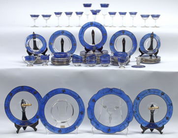 (66) FINE PARCEL-GILT ENAMELED GLASS TABLE SERVICE & STEMWARE