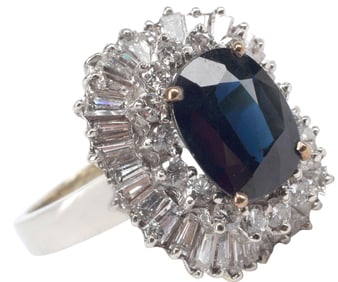 ESTATE 14KT WHITE GOLD SAPPHIRE & DIAMOND BALLERINA RING