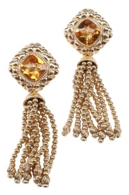 (PR) ESTATE 14KT & 15.00CTTW CITRINE TASSEL DROP EARRINGS
