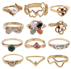 (12) COLLECTION OF ESTATE 14KT GOLD & MULTI-GEMSTONE RINGS