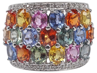 ESTATE 18KT MULTICOLOR SAPPHIRE & DIAMOND STATEMENT RING
