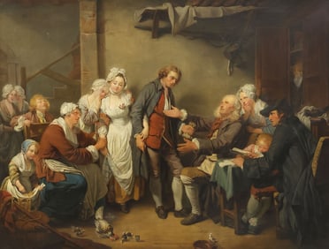 AFTER JEAN-BAPTISTE GREUZE (1725-1805) PAINTING, 'L'ACCORDEE DE VILLAGE'