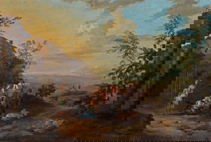 FRAMED DUTCH SCHOOL GENRE PAINTING, PROVINCIAL FARMING FIGURES