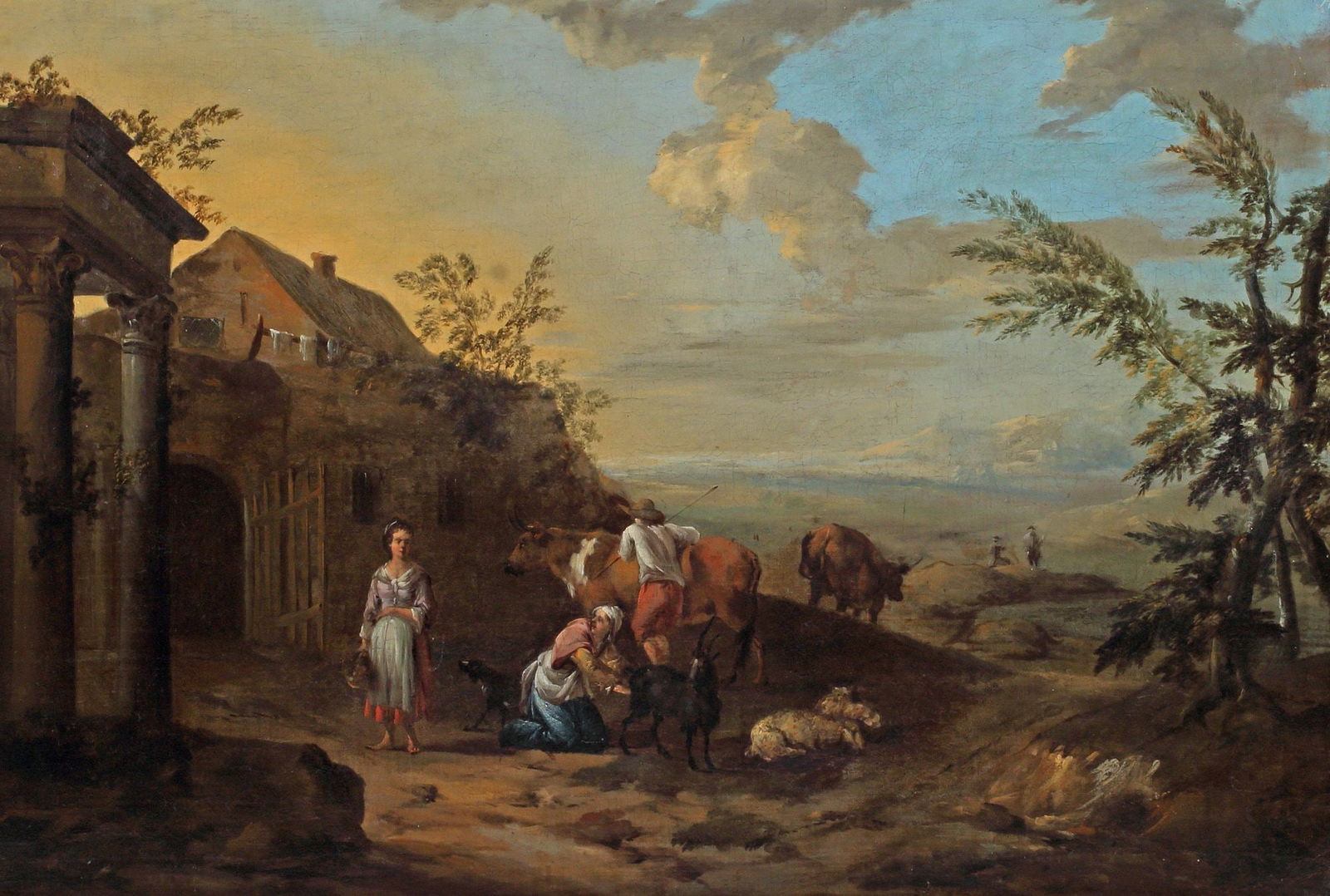 FRAMED DUTCH SCHOOL GENRE PAINTING, PROVINCIAL FARMING FIGURES (1 of 8)