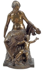 JOE DESCOMPS (1869-1950) BRONZE SCULPTURE, 'MOTHER'S JOY'