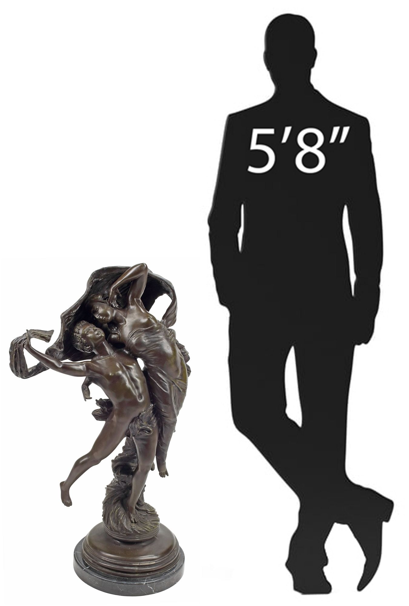 AFTER EUGENE MARIOTON (1857-1933) BRONZE SCULPTURE LA DANSE, 36"H: Patinated bronze sculpture, La Danse, signed in cast after Eugene Marioton (French, 1857-1933), on integral marble socle, approx 36"h, 20"w, 13"d, 82.5lbs