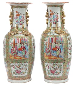 (2) CHINESE ROSE MEDALLION PORCELAIN BAULSTER VASES, 24"H