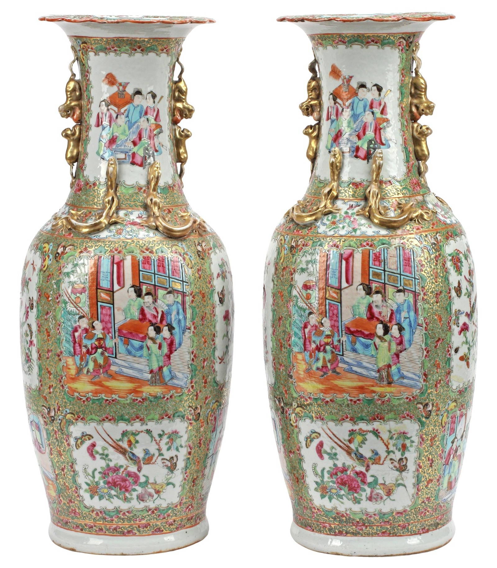(2) CHINESE ROSE MEDALLION PORCELAIN BAULSTER VASES, 24\"H