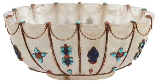 JEWEL-ENCRUSTED & GILT METAL-MOUNTED ROCK CRYSTAL BOWL