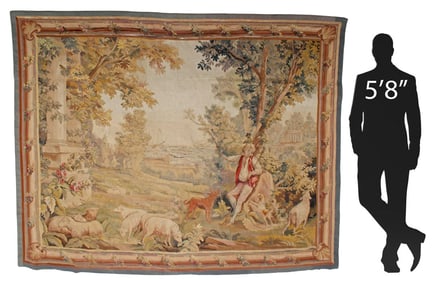 FRENCH AUBUSSON WOVEN TAPESTRY, YOUNG SHEPHERD, 90" X 74"