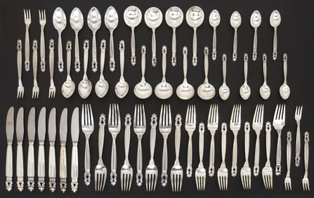 (56) DANISH GEORG JENSEN 'ACORN' STERLING SILVER FLATWARE SERVICE