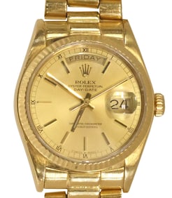 ESTATE 18KT YELLOW GOLD ROLEX OYSTER PERPETUAL DAY-DATE WATCH  & PAPERS