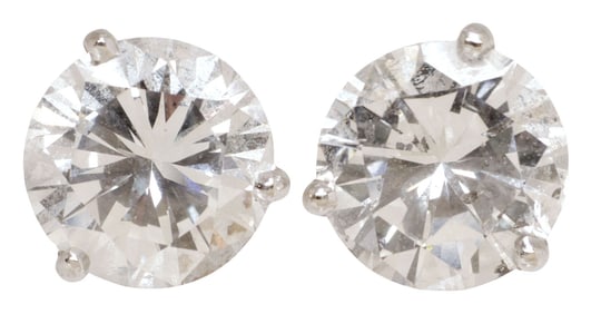 ESTATE 14KT WHITE GOLD 3.02CTTW DIAMOND STUD EARRINGS