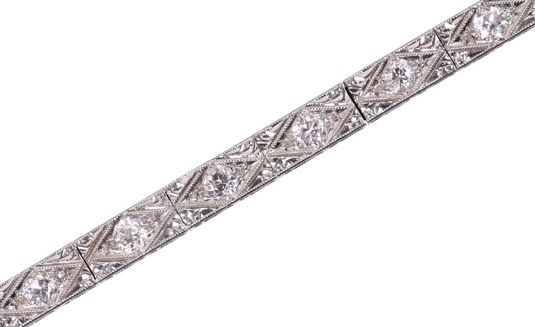 ESTATE ART DECO PLATINUM & 2CTTW DIAMOND LINE BRACELET (1 of 7)