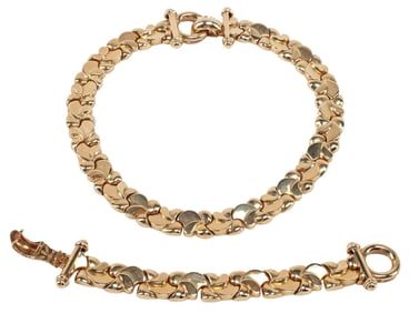 (2) ESTATE ITALIAN 14KT GOLD SCULPTURAL COLLAR NECKLACE & BRACELET