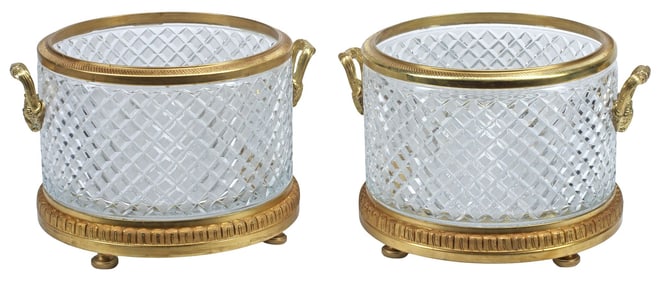 (2) BACCARAT STYLE ORMOLU-MOUNTED CRYSTAL CACHEPOTS / WINE COOLERS