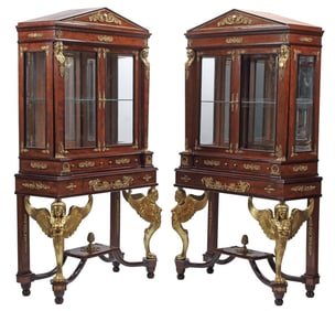 (2) EMPIRE STYLE ORMOLU-MOUNTED DISPLAY CABINETS ON STANDS