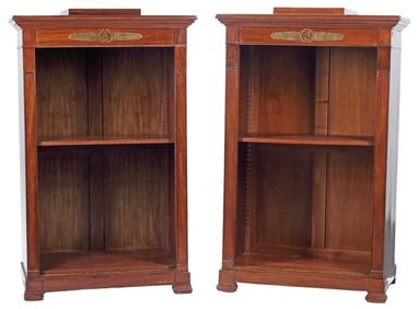 (2) FRENCH EMPIRE MAHOGANY OPEN BOOKCASE CABINETS