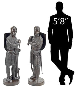(2) AFTER WILLIAM BEATTIE BROWN BRONZES, MEDIEVAL KNIGHT & KING, 42"H