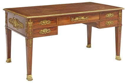 FRENCH EMPIRE STYLE LEATHER-TOP MAHOGANY WRITING DESK / BUREAU