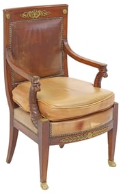 FRENCH EMPIRE STYLE LEATHER-UPHOLSTERED MAHOGANY ARMCHAIR