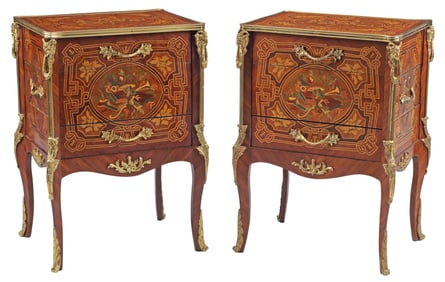 (2) TRANSITIONAL STYLE ORMOLU-MOUNTED MARQUETRY SIDE CABINETS