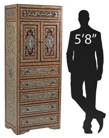 TALL IBERIAN MOTHER-OF-PEARL INLAID 6-DRAWER CABINET
