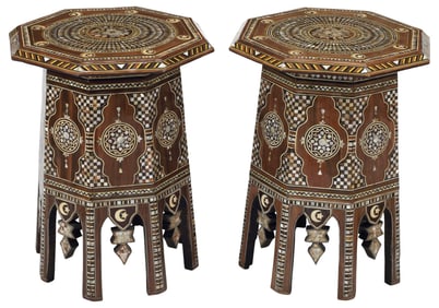 (2) MOORISH STYLE INLAID OCTAGONAL OCCASIONAL TABLES