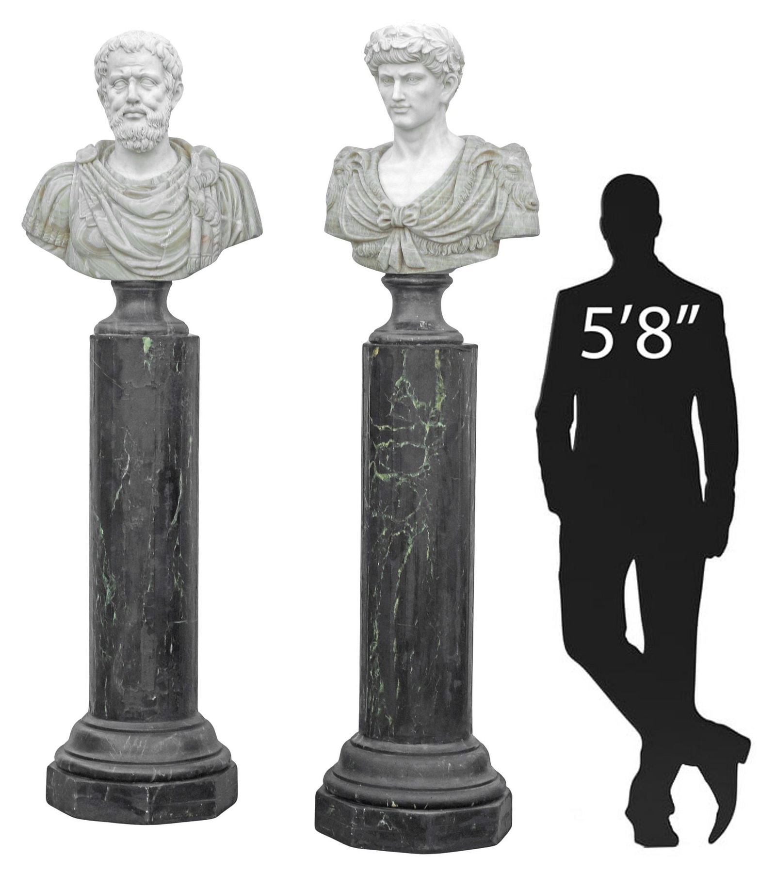 (2) CLASSICAL STYLE MARBLE BUSTS ON PEDESTALS, MARCUS AURELIUS & JULIUS CAESAR, 84.5"H (1 of 7)