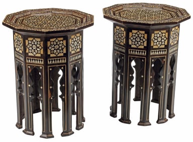 (2) MOORISH STYLE INLAID DECAGONAL SIDE TABLES