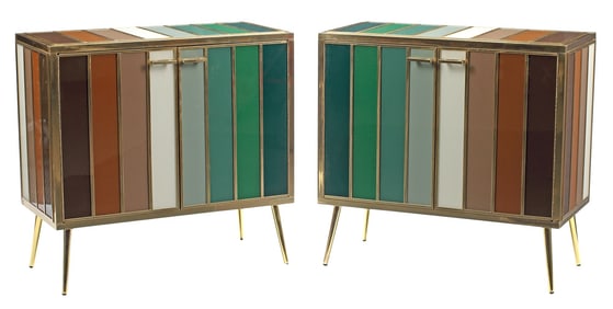 (2) ARTE MODERNE LUCA POLATO STYLE MULTICOLOR GLASS-CLAD CABINETS