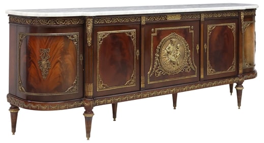 FRENCH LOUIS XVI STYLE MARBLE-TOP MAHOGANY SIDEBOARD