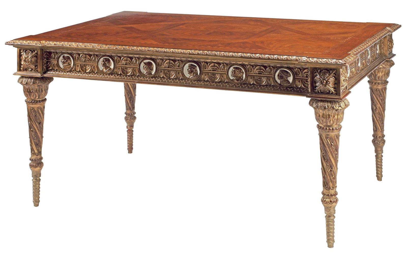 NEOCLASSICAL STYLE PARQUETRY CARVED SALON TABLE ON BRONZE FEET (1 of 7)