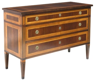 FRENCH NEOCLASSICAL STYLE INLAID EXOTIC VENEER COMMODE