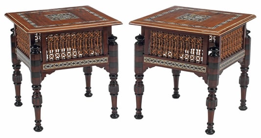 (2) MOORISH STYLE INLAID SQUARE SIDE TABLES