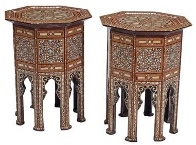(2) MOORISH STYLE SHELL-INLAID OCTAGONAL SIDE TABLES