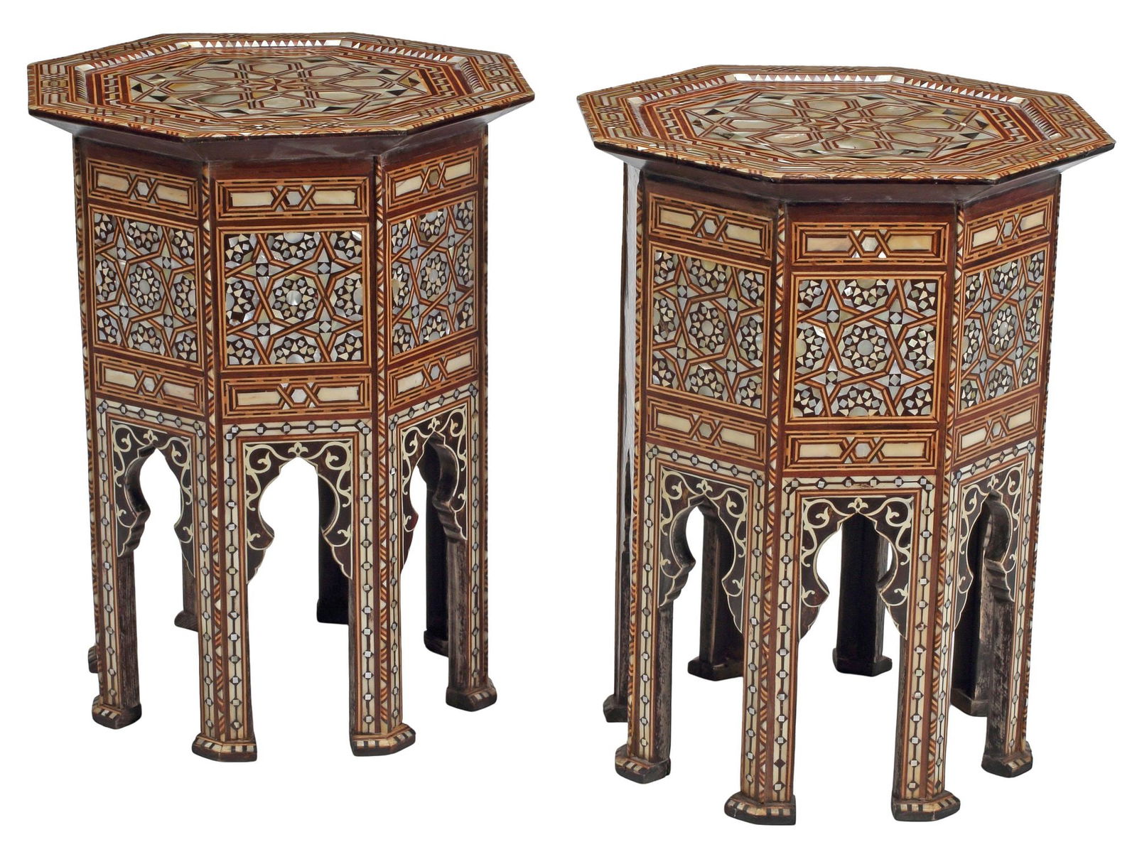 (2) MOORISH STYLE SHELL-INLAID OCTAGONAL SIDE TABLES (1 of 4)