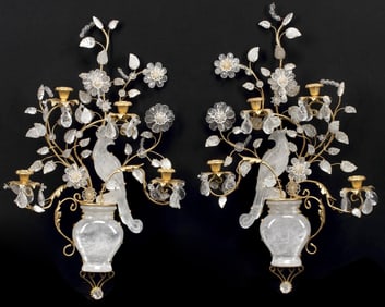 (2) MAISON BAGUES STYLE ROCK CRYSTAL 'PERROQUET' SCONCES