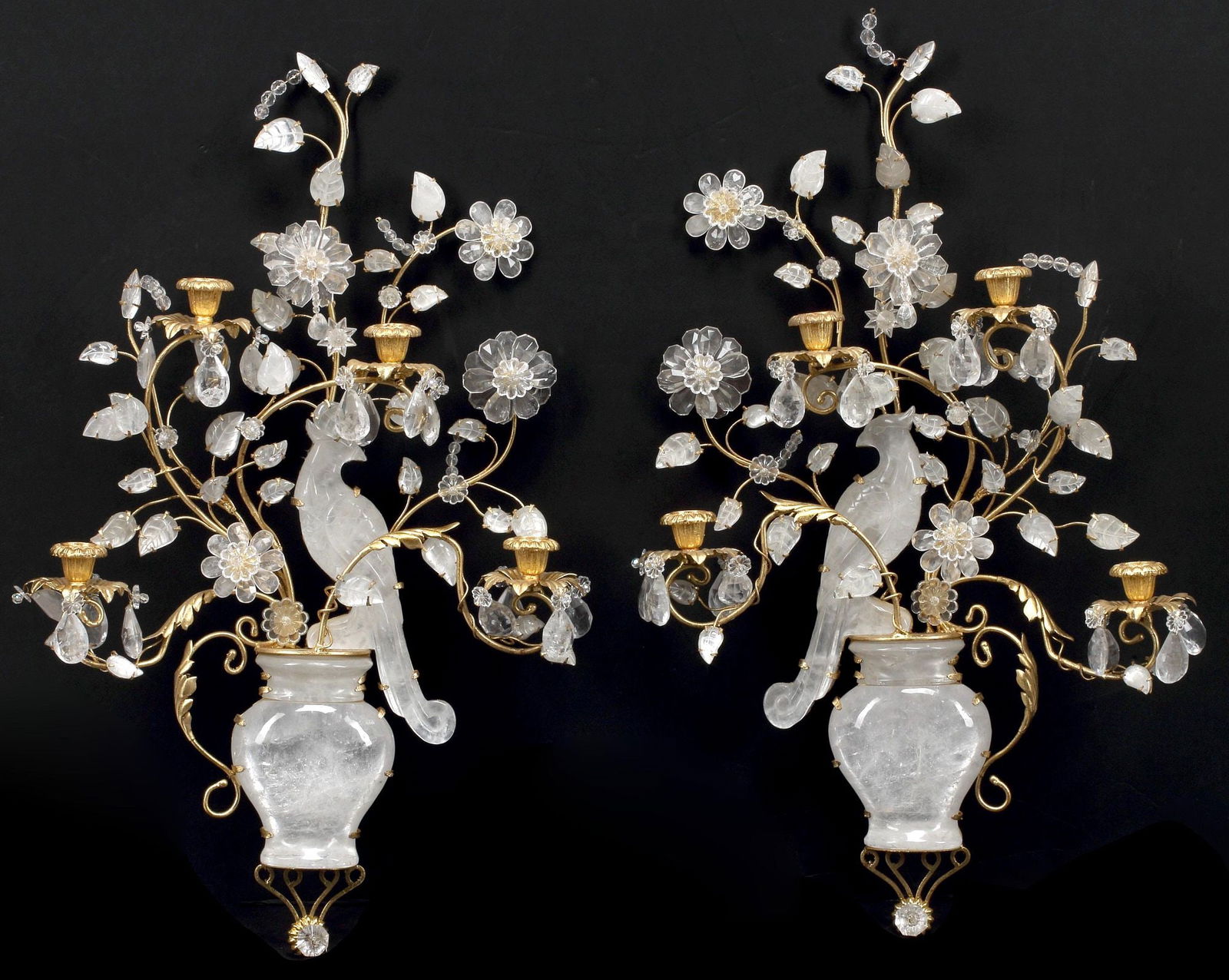 (2) MAISON BAGUES STYLE ROCK CRYSTAL 'PERROQUET' SCONCES (1 of 5)