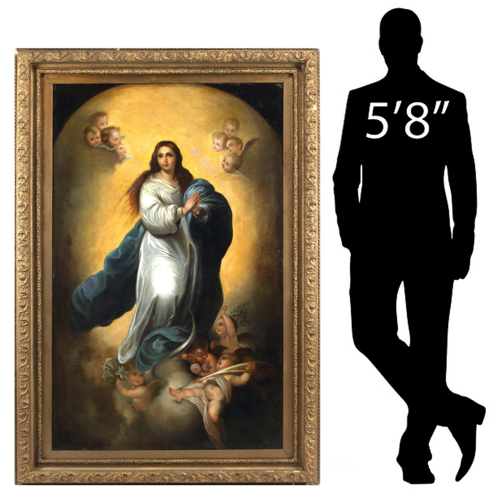 AFTER BARTOLOME MURILLO (D.1682) PAINTING, IMMACULATE CONCEPTION, 56" X 35" (1 of 9)
